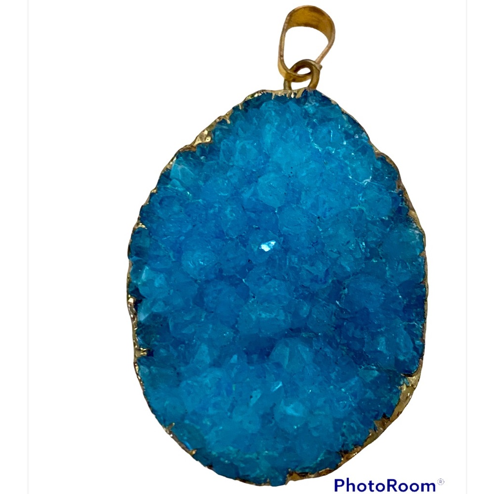 Druzy Quartz Ocean Aqua Blue Pendant wrapped in 18K gold filled enclosur…